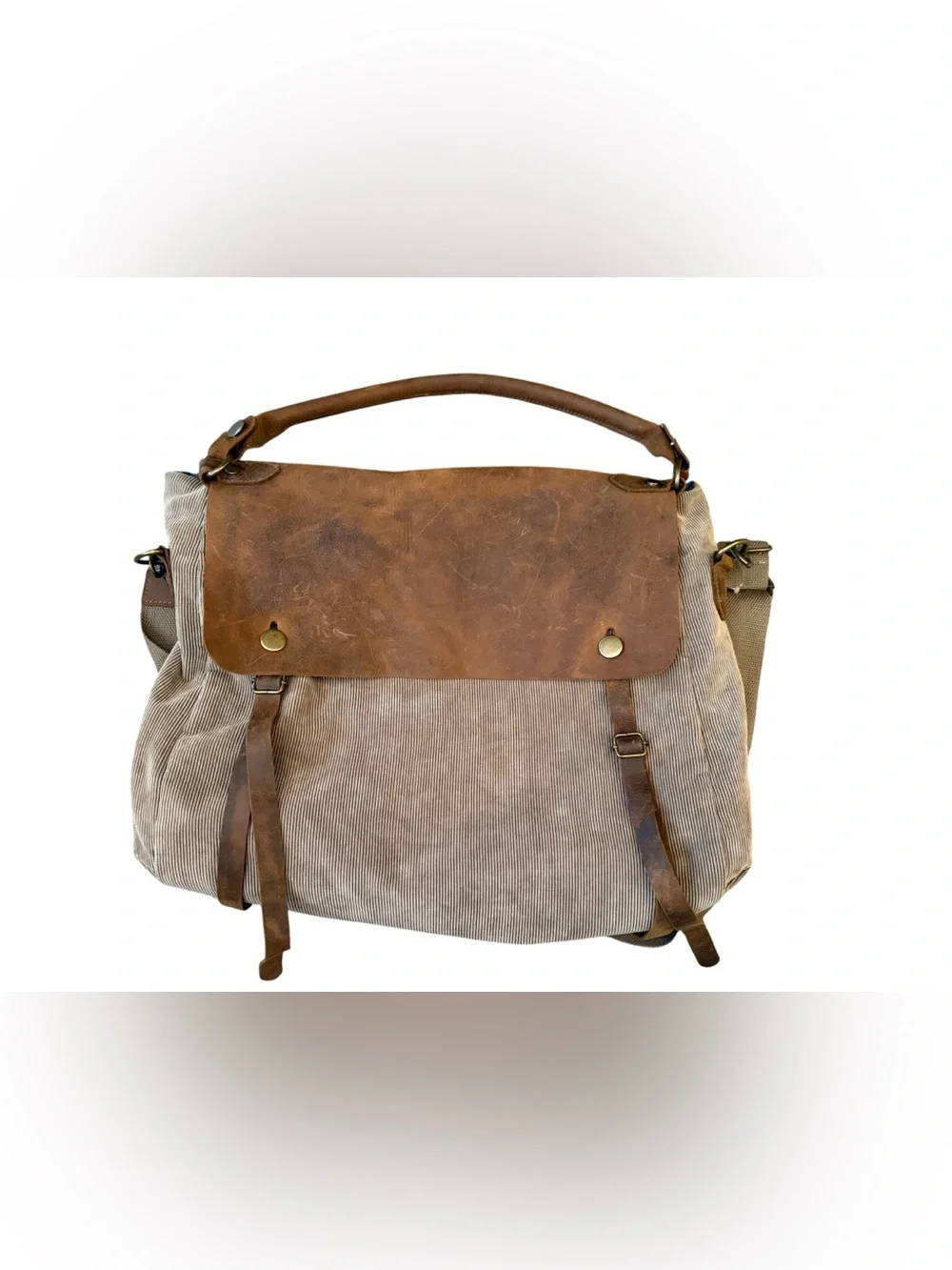 Street Level Men's large tan corduroy & brown Leather Messenger crossbody Bag